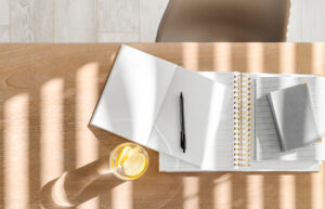 notebooks on a desk